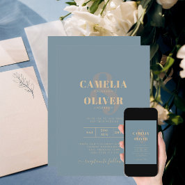 Allt-i-1-Elegant-glaset Teal Guld Bröllop QR cd Inbjudningar