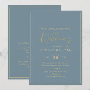 Allt-i-1-Elegant-glaset Teal Guld Bröllop QR cd Inbjudningar