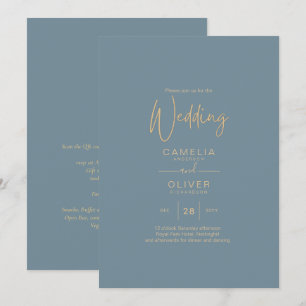 Allt-i-1-Elegant-glaset Teal Guld Bröllop QR cd Inbjudningar