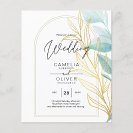 Allt-i-1-sjöglaset Aqua Grönt Guld Löv Bröllop Flygblad