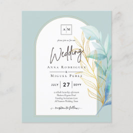 Allt-i-1-sjöglaset Aqua Grönt Guld Löv Bröllop Flygblad