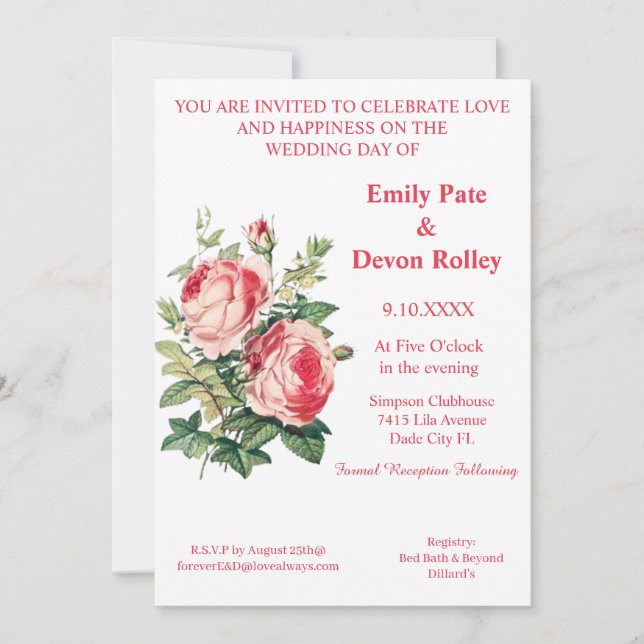 Allt i Eleganten Bröllop i Grönt Blommigt Inbjudningar (Framsida)