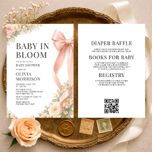 Allt i en bebis i blom Pink Bow Baby Shower Inbjudningar