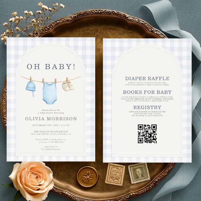 Allt i en blå Gingham Baby Shower Inbjudningar (Skapare uppladdad)