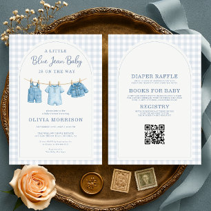 Allt i en blå jean baby baby shower inbjudningar