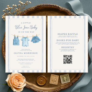 Allt i en blå jeans babypojke baby shower inbjudningar