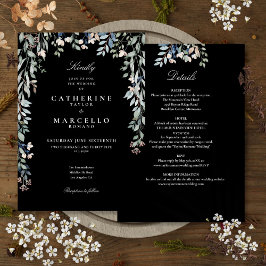 Allt i en blomster svart-vit bröllopsfest inbjudningar