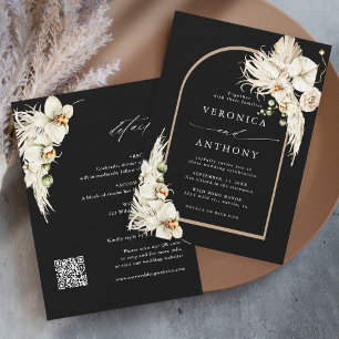 Allt i en boho Pampas Grass Orchid Bröllop Black Inbjudningar
