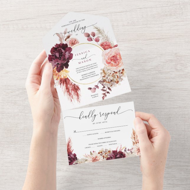 Allt i en Boho Pampas Grass Wedding-inbjudan (Avrivbar del)