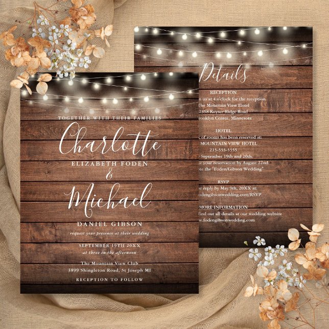 Allt i en budget rustic bröllopsinbjudan (All In One Budget Rustic Wedding Invitation)