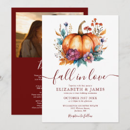 Allt i en burgundy faller i Kärlek Photo Bröllop Inbjudningar