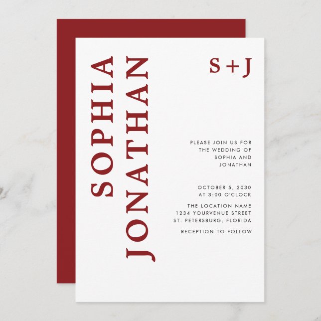 Allt i en burgundy fet typografi Bröllop Inbjudningar (Fram/baksida)