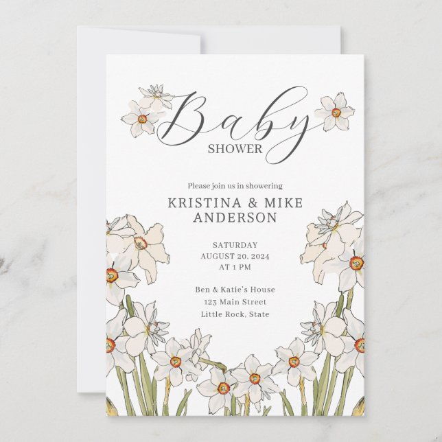 Allt i en Daffodil Vår QR-kod för babyskor Inbjudningar (Framsida)