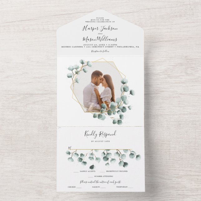 Allt i en e-eukalyptus Greenery Wedding-inbjudan (Inside)