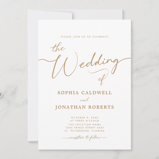 Allt i en Elegant Guld Calligraphy Bröllop Inbjudningar (Framsida)