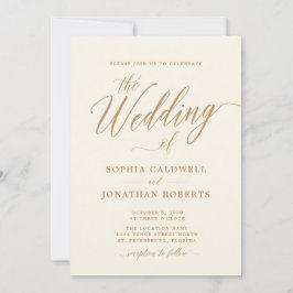 Allt i en Elegant Guld Calligraphy Cream Bröllop Inbjudningar