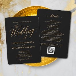 Allt i en elegant guld kalligrafi svart bröllop inbjudningar