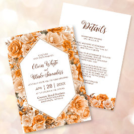 Allt i en Elegant Orange Blommigt Bröllop Inbjudningar