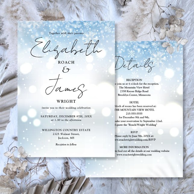 Allt i en elegant vinter snöbröllop inbjudningar (All In One Elegant Winter Snow Wedding Invitation)
