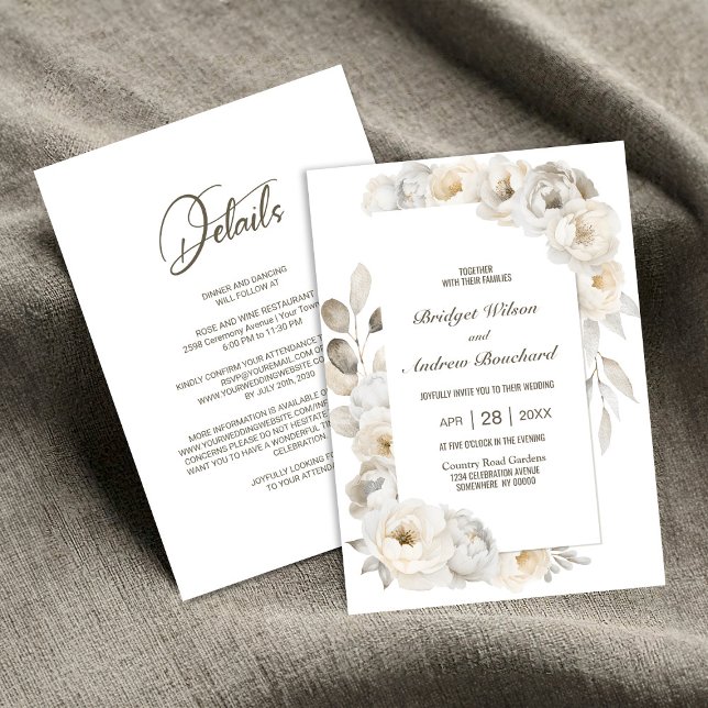 Allt i en Elegant Vita Blommigten Bröllop Inbjudningar (Skapare uppladdad)