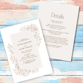 Allt i en enda Rustik Neutralt Blommigt Bröllop Inbjudningar