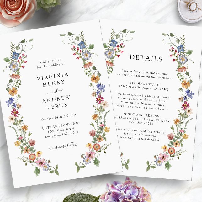 Allt i en färgrik vildblommebröllop inbjudningar (All in One Colorful Wildflower Wedding Invitation by Painted Paperie
)