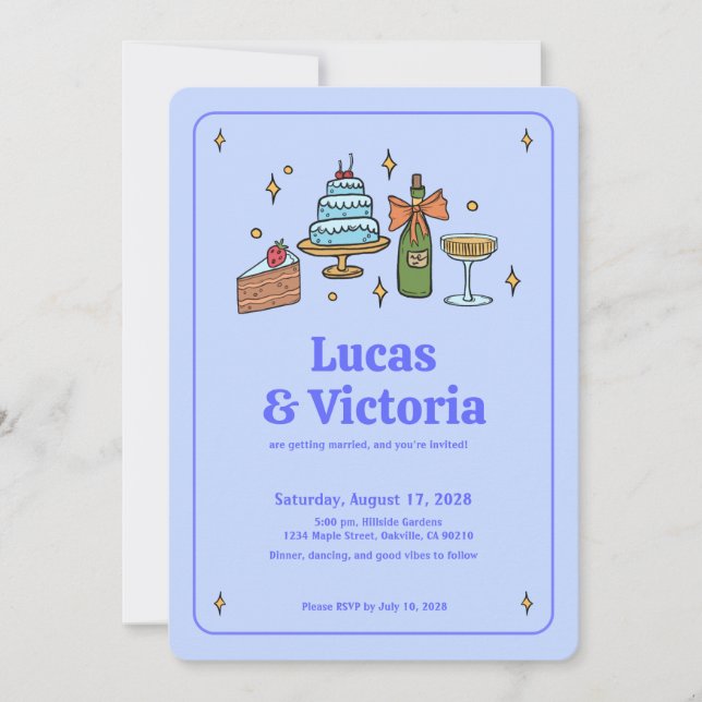 Allt i en fet lavender Blue Whimsical QR-kod Inbjudningar (Framsida)