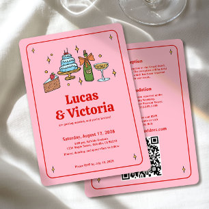 Allt i en fet röd och Rosa Whimsical QR-kod Inbjudningar