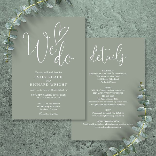 Allt i en för att vi ska stoppa Grönt Bröllop Inbjudningar (All In One To We Do Heart Sage Green Wedding Invitation)
