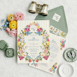 Allt i en fransk blå blomster Monogram Vintage Inbjudningar