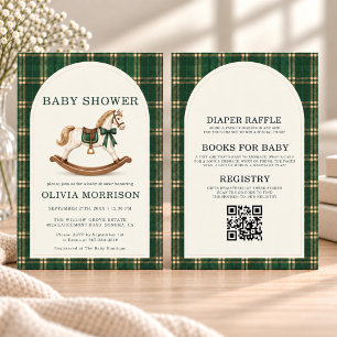 Allt i en grön häst rutig polotröja Baby Shower fö Inbjudningar