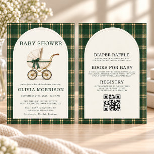 Allt i en grönrutig vintage-baby shower inbjudningar