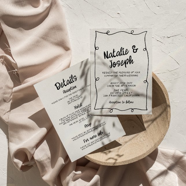 Allt i en hand, skriven Modern Ram Retro Bröllop Inbjudningar (Skapare uppladdad)