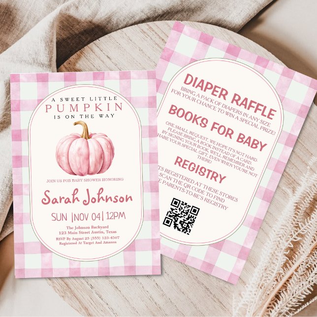 Allt i en höst gingham rosa pumpa baby shower inbjudningar (Skapare uppladdad)