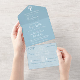 Allt i en inbjudan till Kor-baptism Blommigt Blue