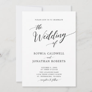 Allt i en kalligrafi, svart och vit Bröllop Inbjudningar