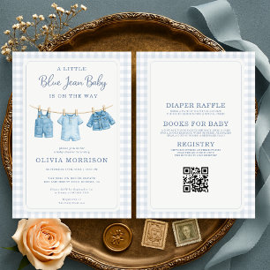 Allt i en klädstreck Blå Jean Baby Babyfirande Inbjudningar