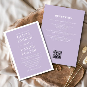 Allt i en Lavender Lila QR-kod Bröllop Inbjudningar