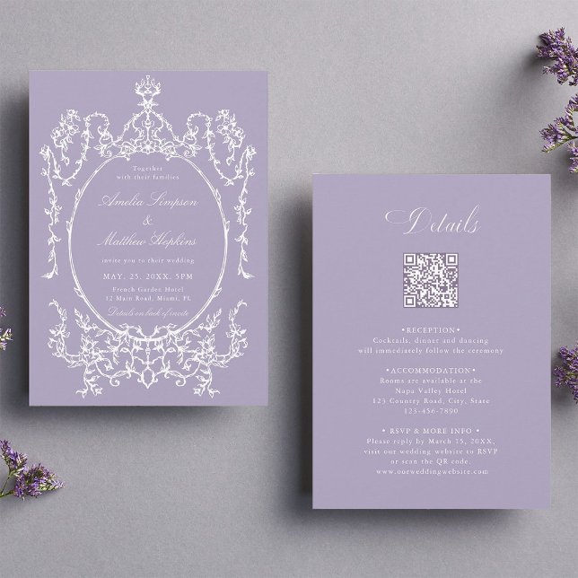 Allt i en lila rambröllop               inbjudningar (Front & Back)