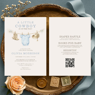 Allt i en liten cowboy klädstreck Baby Shower Inbjudningar