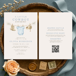 Allt i en liten cowboy klädstreck Baby Shower Inbjudningar