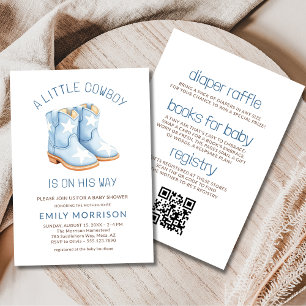 Allt i en liten cowboy QR-kod baby shower för pojk Inbjudningar