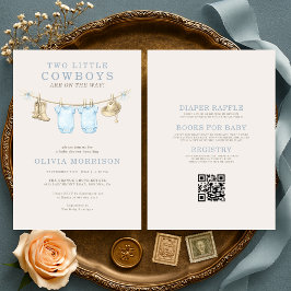 Allt i en liten cowboytvilling baby shower inbjudningar