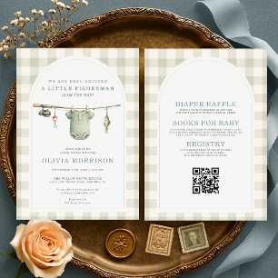 Allt i en liten fiskare Rutig baby shower Inbjudningar