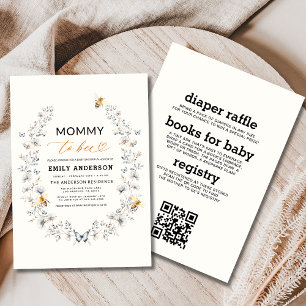 Allt i en Mamma till Bee Wildblomma Baby Shower Inbjudningar