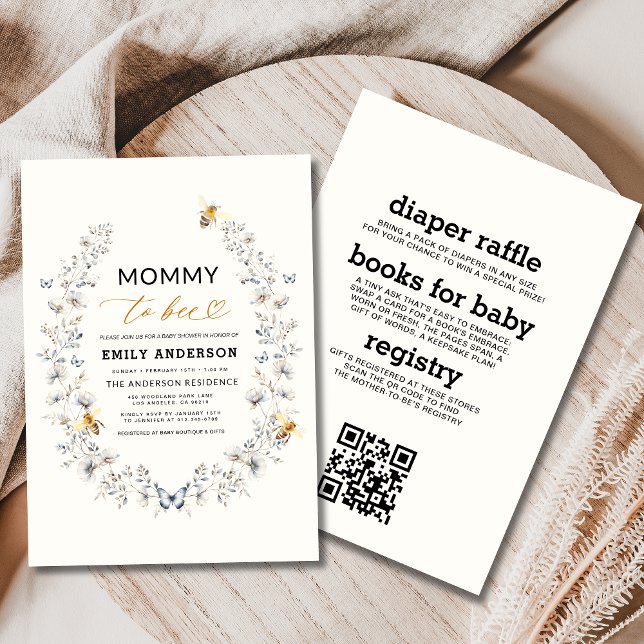 Allt i en Mamma till Bee Wildblomma Baby Shower Inbjudningar (Skapare uppladdad)