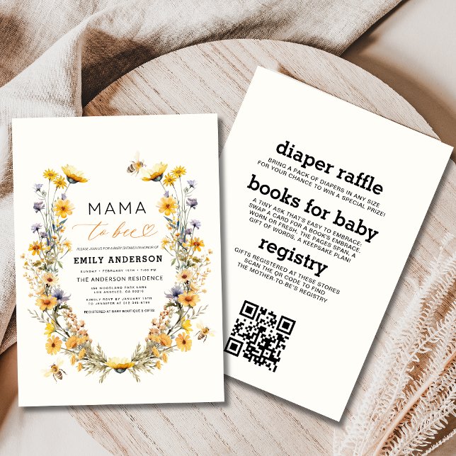 Allt i en Mamma till Bee Wildblomma Baby Shower Inbjudningar (Skapare uppladdad)