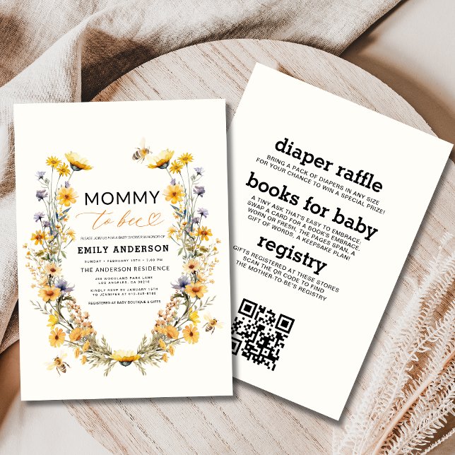 Allt i en Mamma till Bee Wildblomma Baby Shower Inbjudningar (Skapare uppladdad)