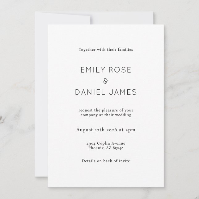 Allt i en minimalistisk svart-vit bröllopsinbjudan inbjudningar (Framsida)