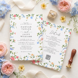 Allt i en mjuk pastell vildblomma blommande bröllo inbjudningar